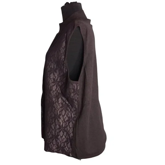 Norton McNaughton Size 1X Sweater Knit Top Black Lace Front Sleeveless - Picture 2 of 7